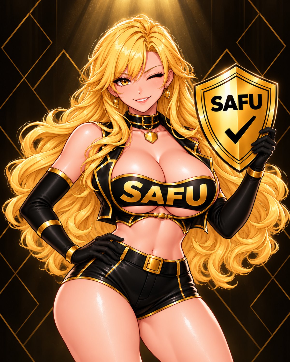 Close-up of the heroine’s face in a warm spotlight